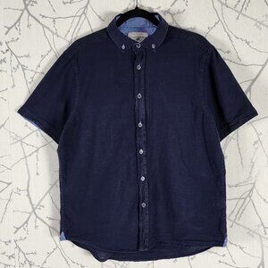 International Report Navy Linen Cotton Blend Button Front Shirt